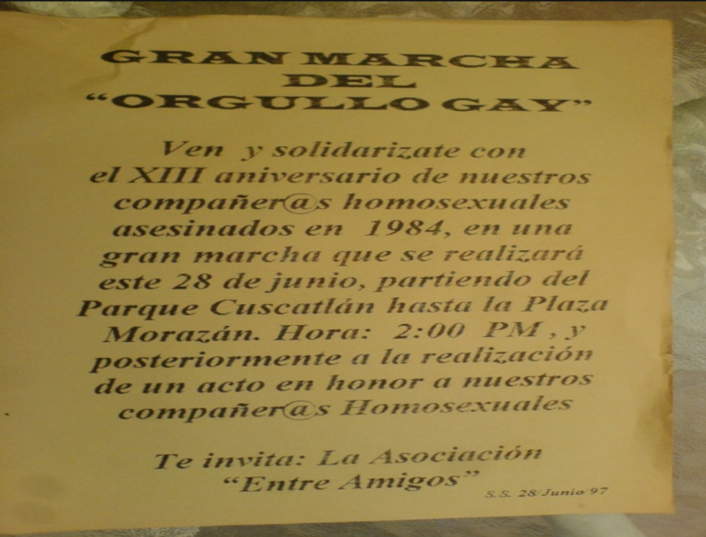 Convocatoria a Marcha del Orgullo El Salvador 1997